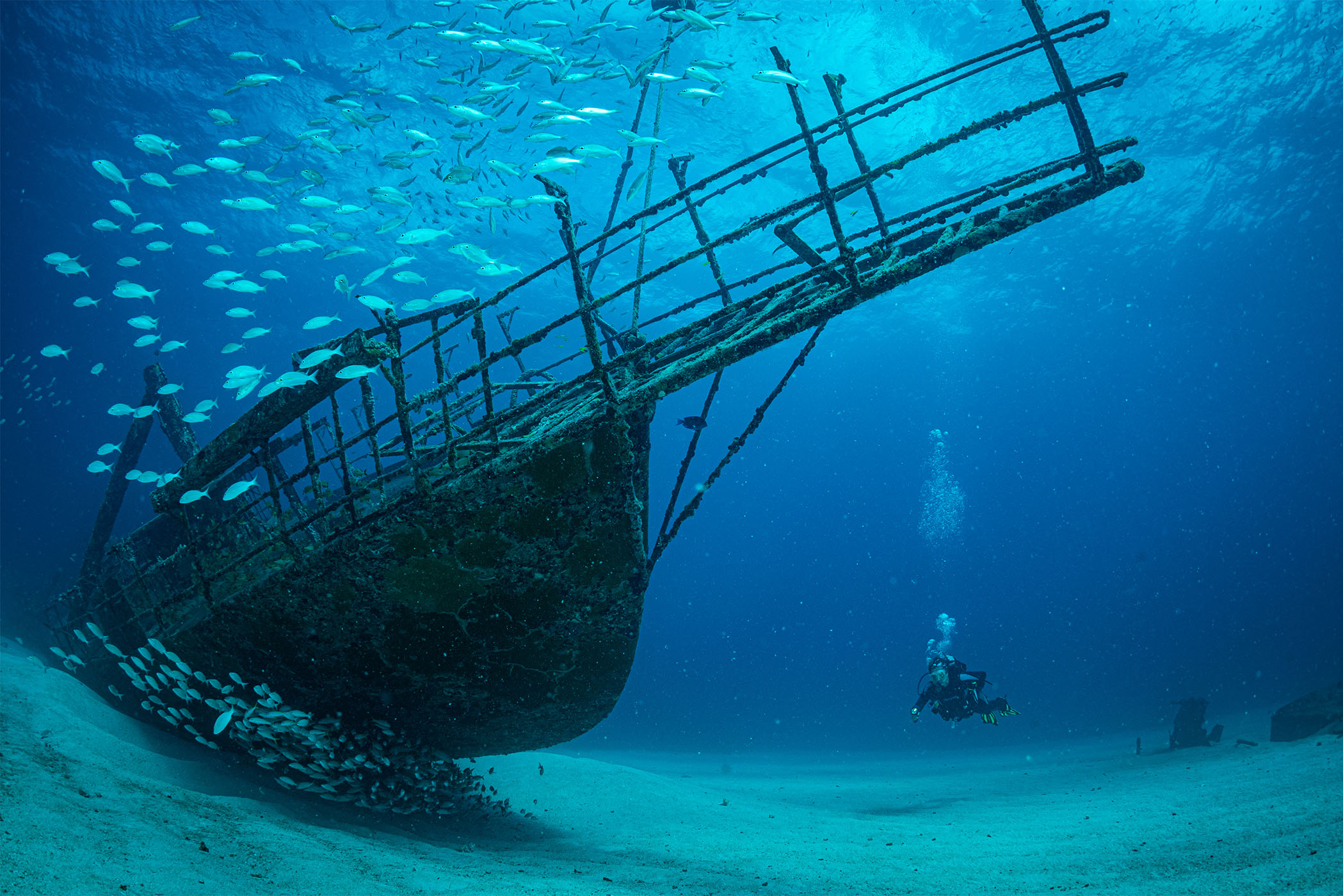 scuba diver working on his advanced diving course training underwater