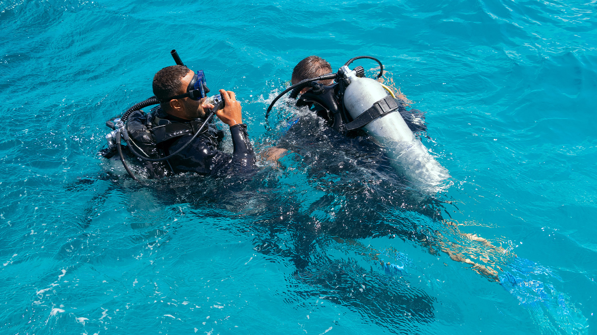 a private scuba session in the water